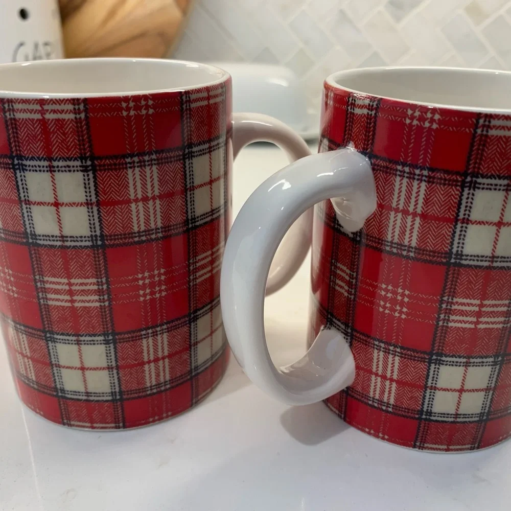 2 Pottery Barn Red Tartan Mugs